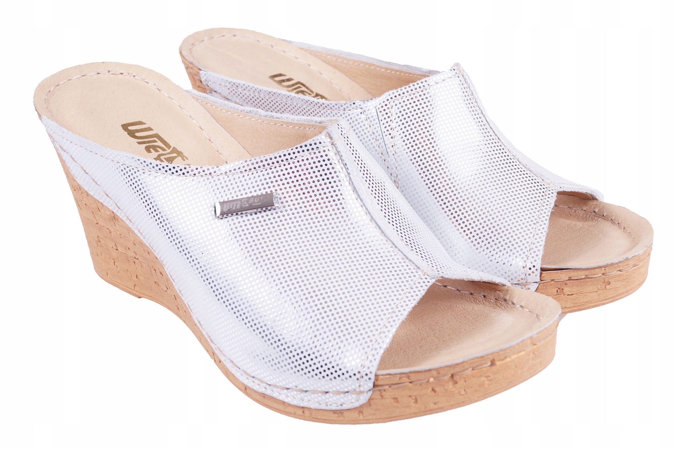 KLAPKI DAMSKIE WIELBUT SKÓRZANE SREBRNE R.36 Płeć kobieta