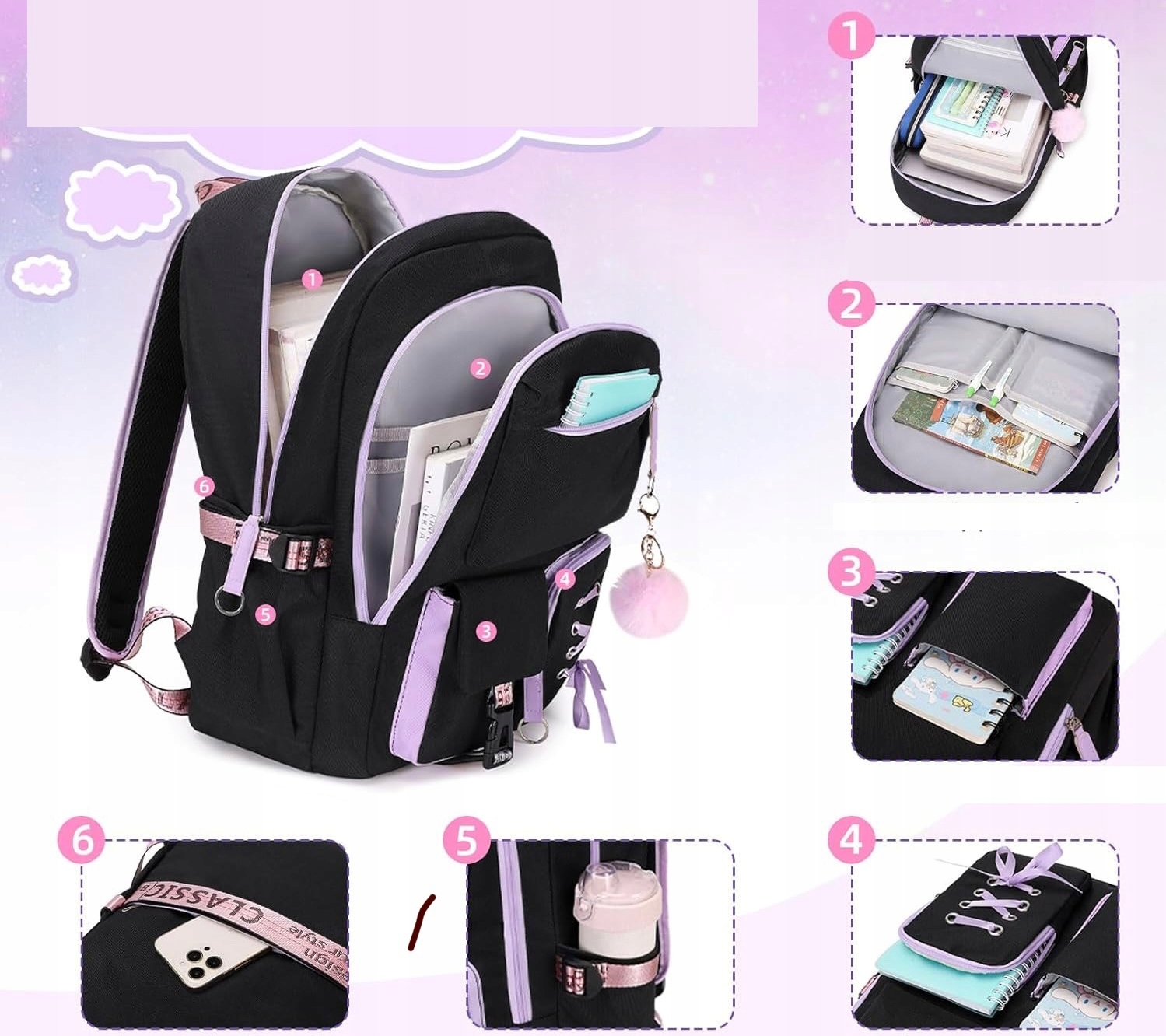 PLECAK SZKOLNY MŁODZIEŻOWY TORNISTER PIÓRNIK LUNCHBOX ŚNIADANIÓWKA S CZARNY Kod producenta PLECAK LUNCHBOX PIÓRNIK BERGENS SZKOLNY