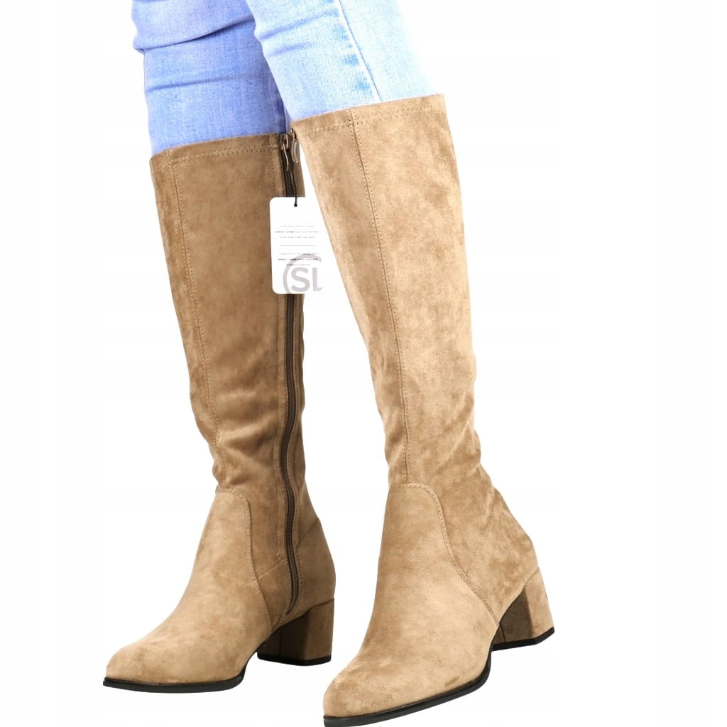 Coffe Béžové Kozačky Ke Kolenům Lajkra Přiléhavé Elastické 36