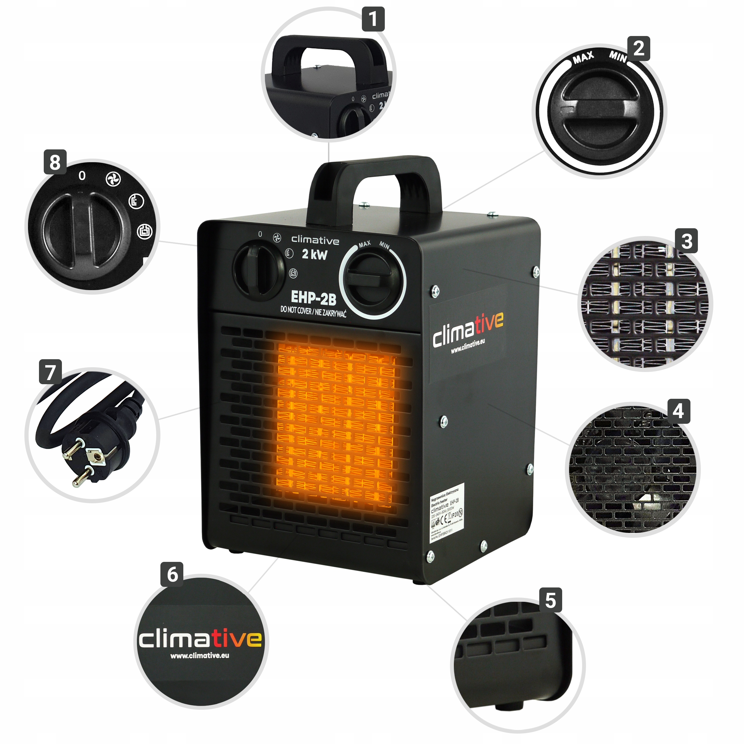 Nagrzewnica Elektryczna PTC EHP-2B Dmuchawa Farelka Grzejnik Termostat 2kW Moc grzewcza 2 kW