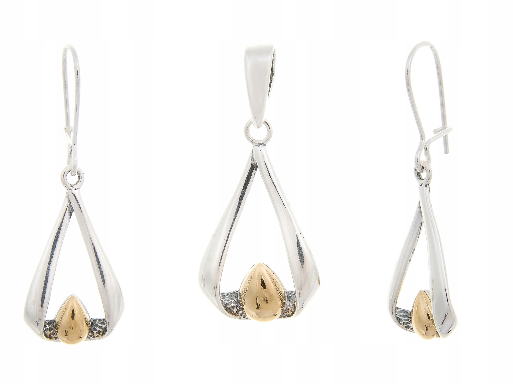 Stříbrný Komplet Rhodiovaný Samotným Stříbro Zlacený