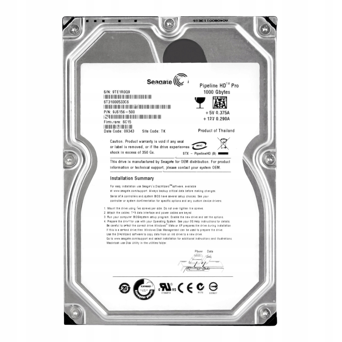Seagate Pipeline Hd Pro 1TB 5.4K 32MB Sata II 3.5'' ST31000533CS