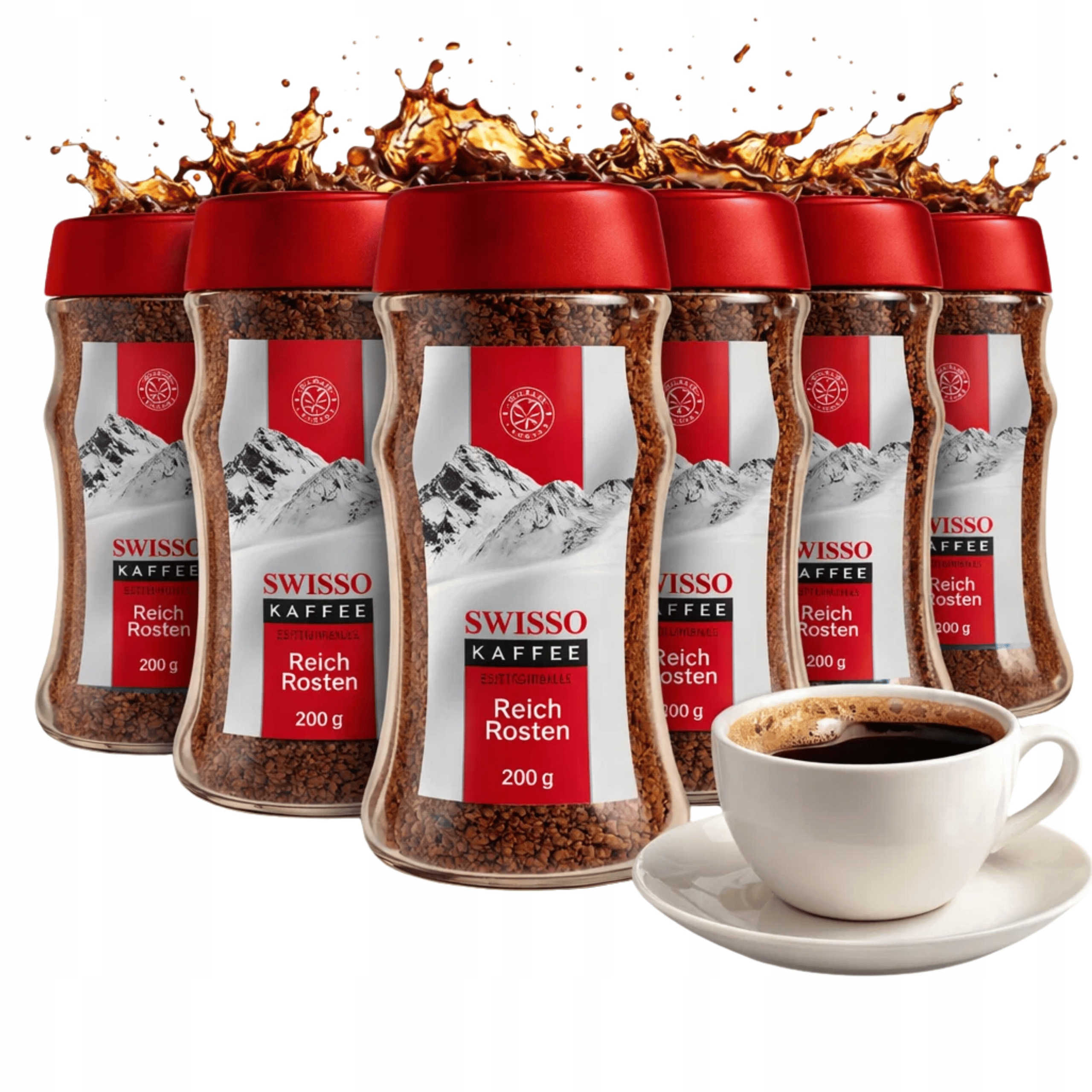 Levně Káva rozpustná aromatická intenzivní Swisso Kaffe sklenice 6x200 g