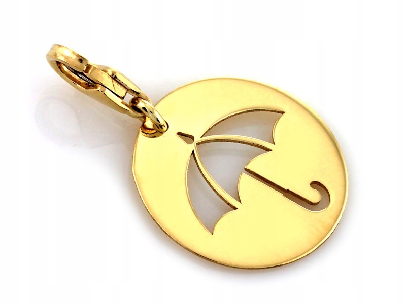 Zlatý přívěsek s přívěskem 585 pro náramky, kroužek s deštníkem, 1.08 g