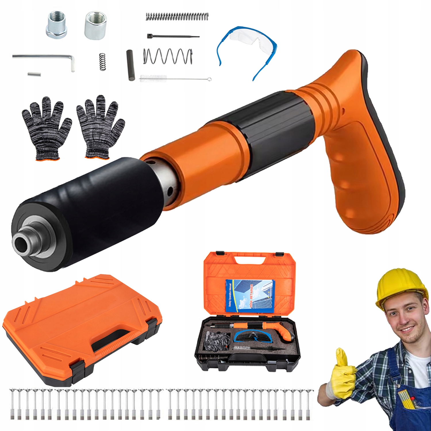 Mini Ruční Ocelová Pistole Na Hřebíky 5 Rychlostní S 100 Hřebíky S Kufrem