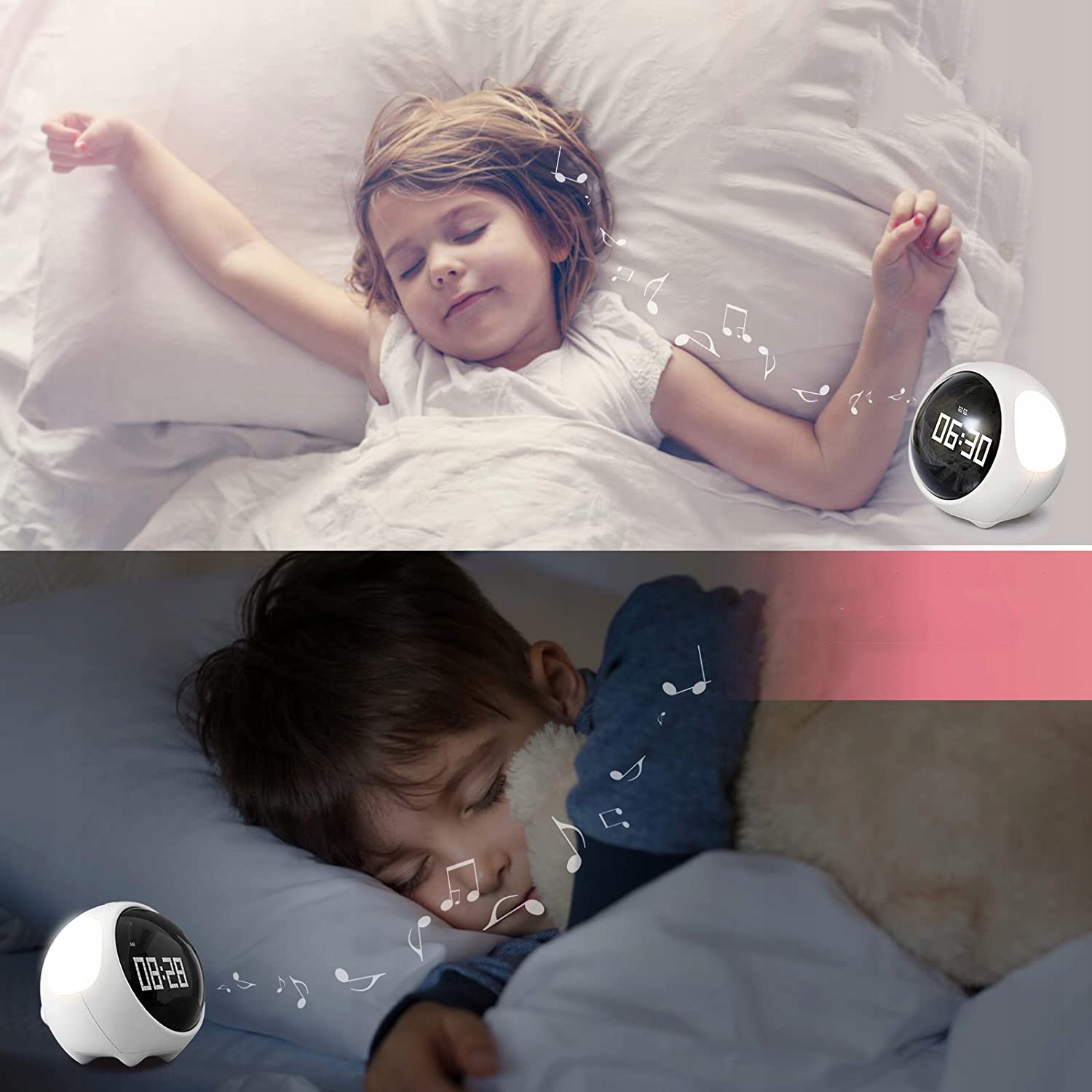 ZEGAR BUDZIK LAMPKA NOCNA LED DLA DZIECI 2W1 z WIELOMA INTERAKTYWNY EMOJI Kształt okrągły