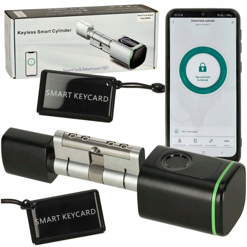Elektronický Cylindrický Zámok 60 MM, Vložka Na Odtlačok Prsta, Bluetooth