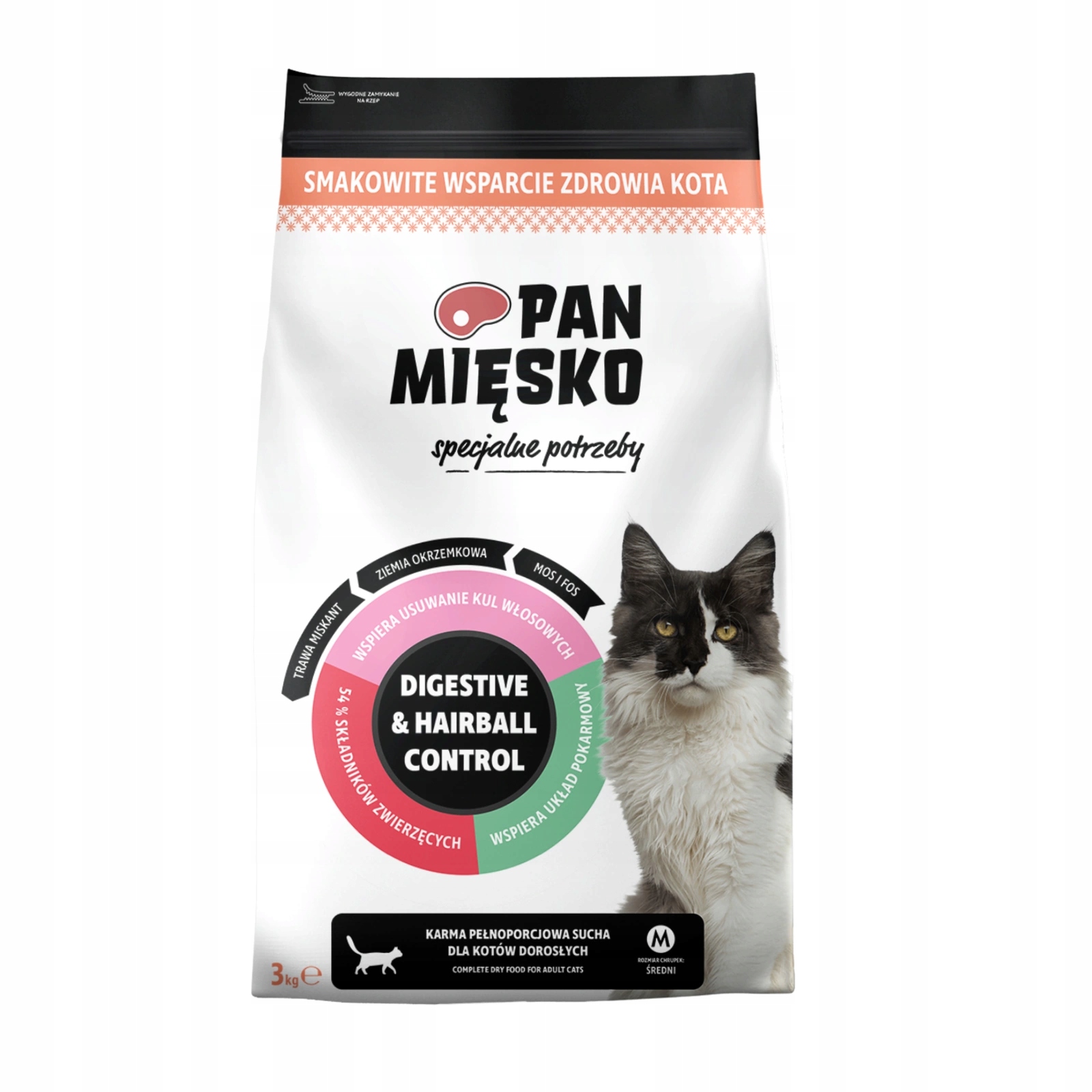 Levně Pan Mięsko – Digestive & Haiball Control pro dospělé kočky 3 kg