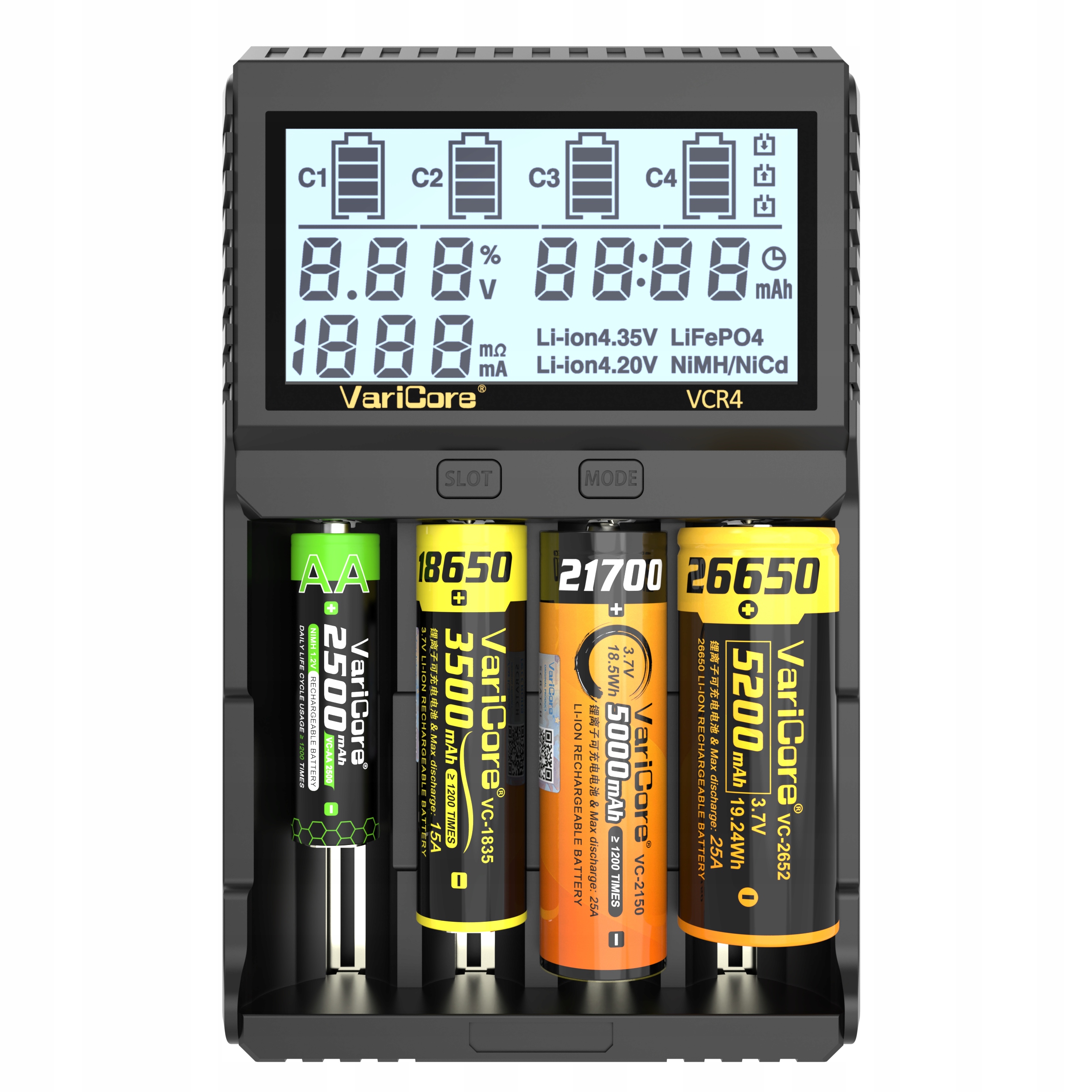 Ładowarka VariCore VCR4 Aa 3.7V18650 21700 26650 Li-ion 3.2V LiFePO4 32700