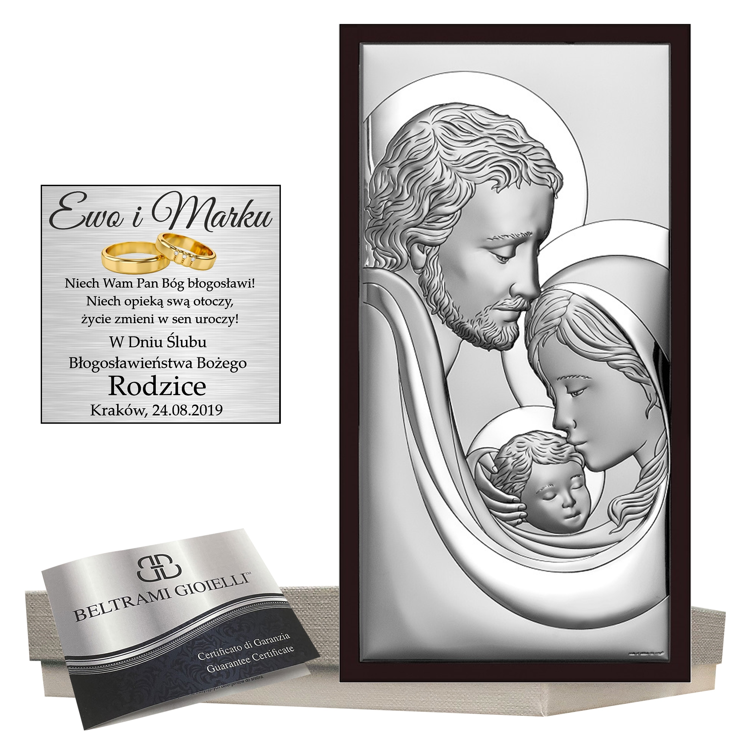 Stříbrný Obraz Rodina Svatá Svatba Křest Gravírování