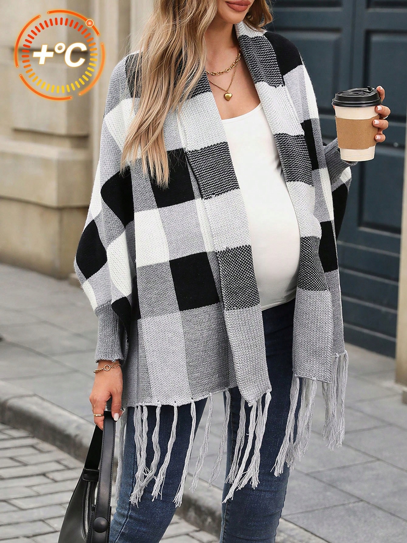 Kardigan Těhotenský Svetr Oversize S Třásněmi Na Podzim Shein Xs 34