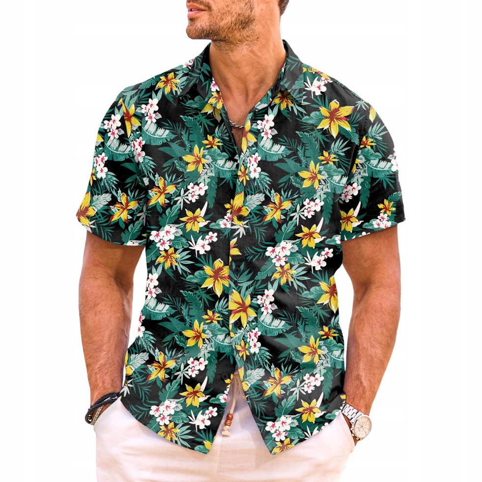 Pánská havajská košile s krátkým rukávem plážová tropická letní zelená M