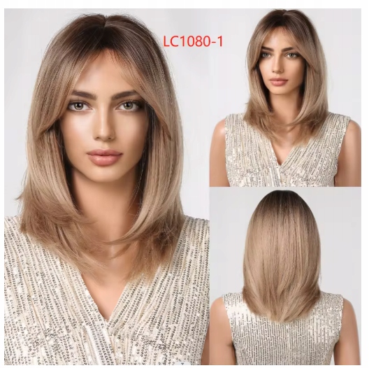 Peruka Emmor Peruka z Grzywką Prosta Syntetyczna Ombre Blond 40 cm LC1080-1