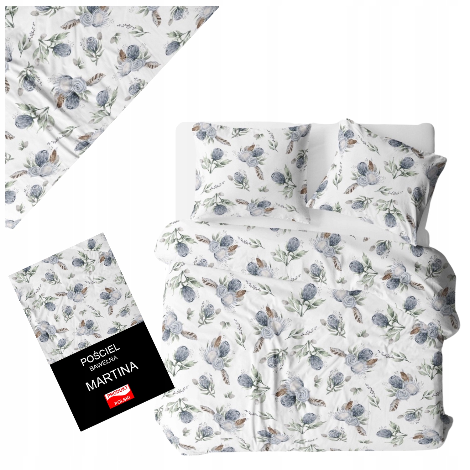 Zestaw Pościeli 140x200 Bawełna Naturalna 100% Miękka Biała w Kwiaty