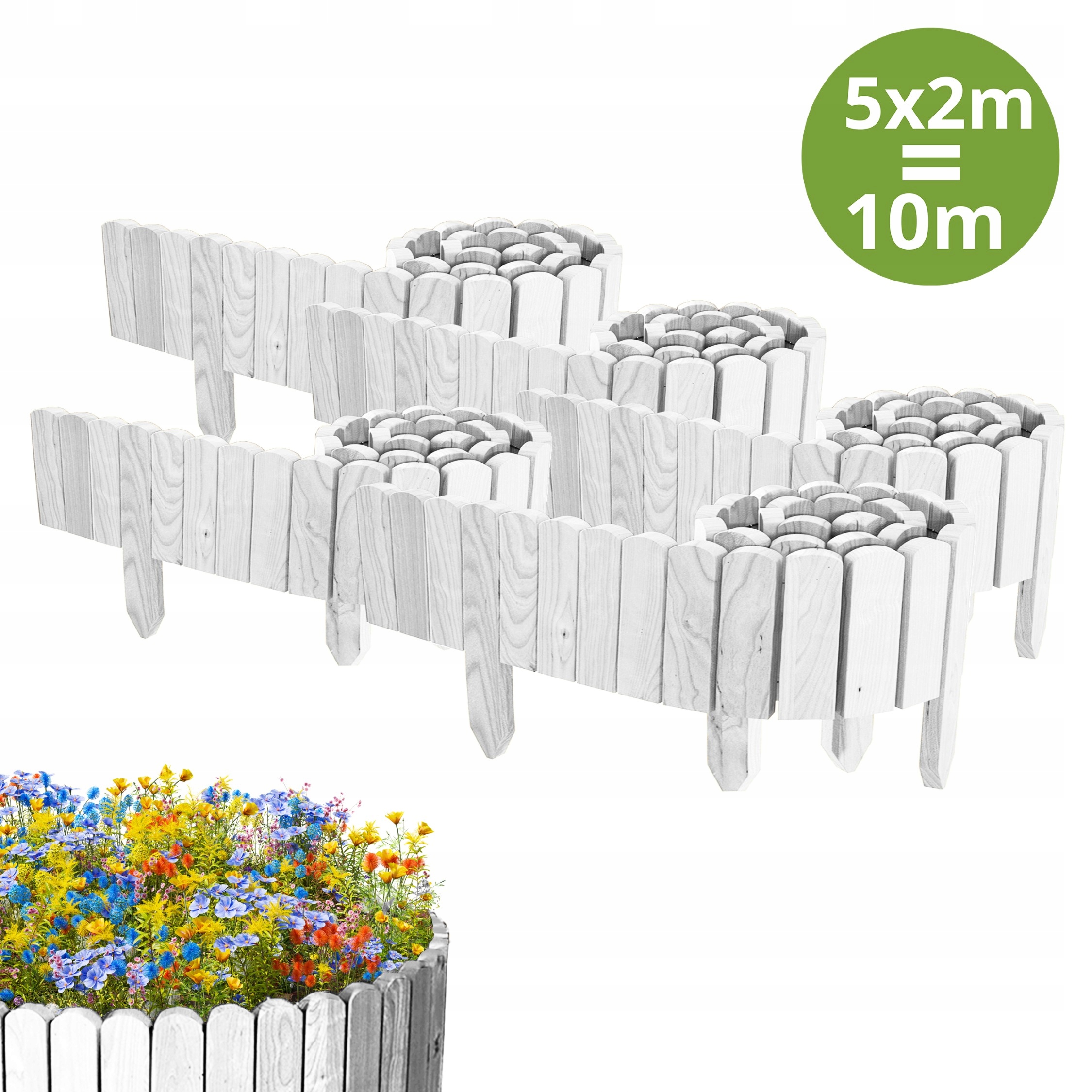 Zahradní Plot dřevěný, borovicový, palisáda 10 m (5x200 cm) výška 10 cm Bílý