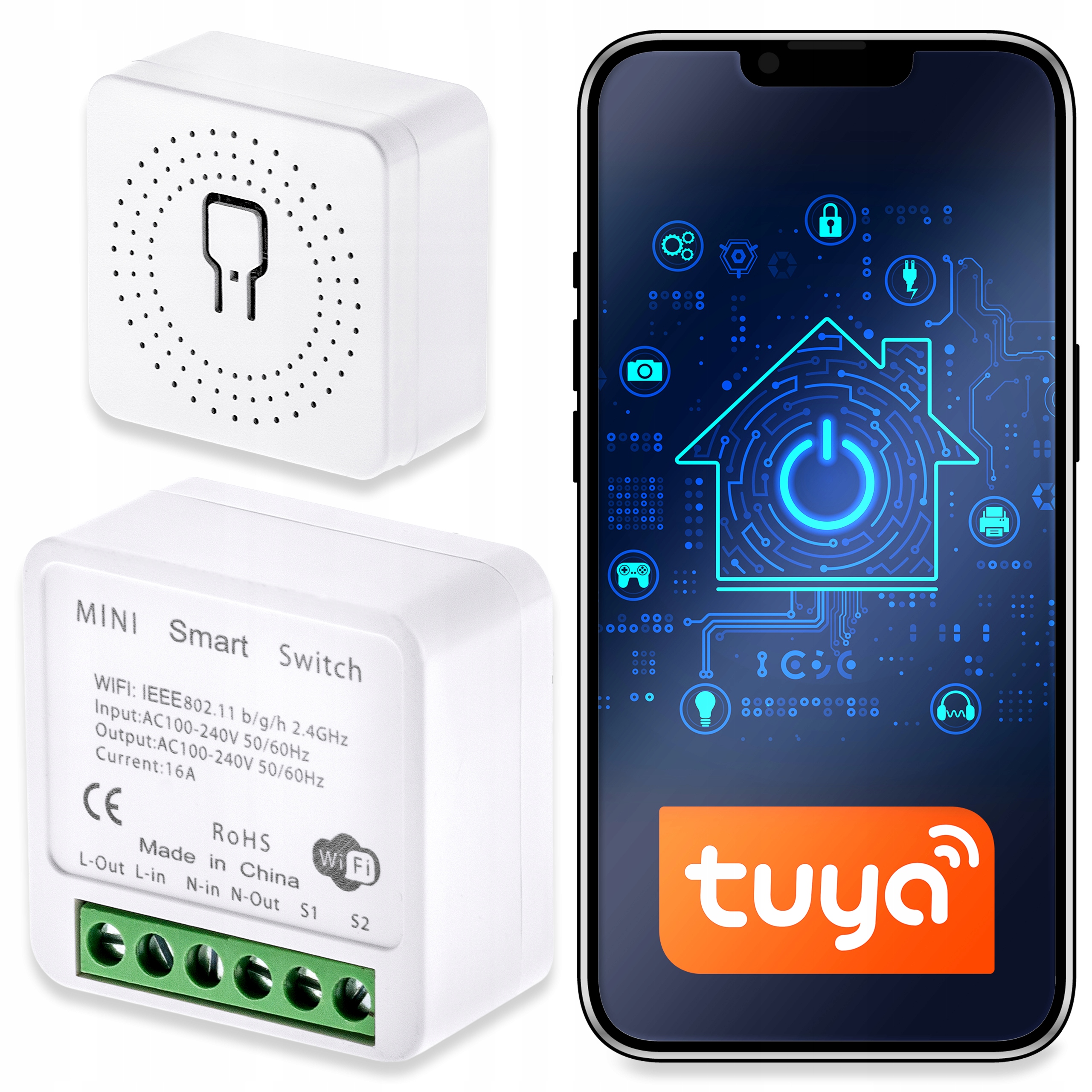 PRZEKAŹNIK DOPUSZKOWY WYŁĄCZNIK BEZPRZEWODOWY Moduł WiFi TUYA SMART 16A