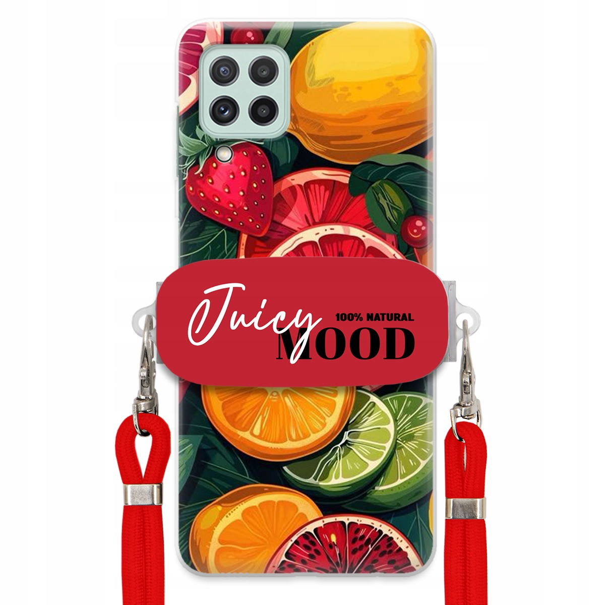 Puzdro pre Samsung A22 4G Červené Crossbody vodítko držiak Juice Mood Ovocie