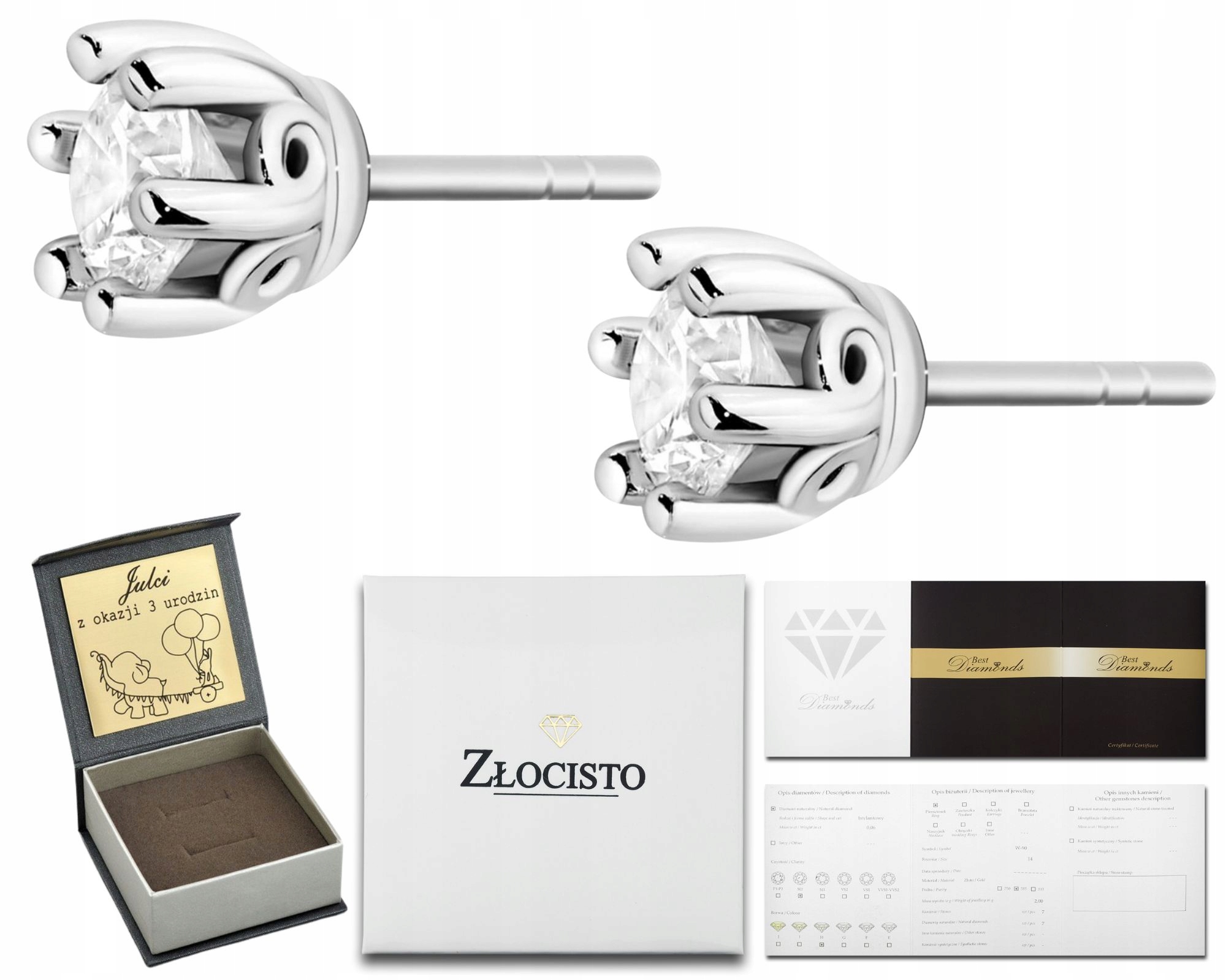 Bílé Zlaté Náušnice S Briliantem, Klasické Na Tyči