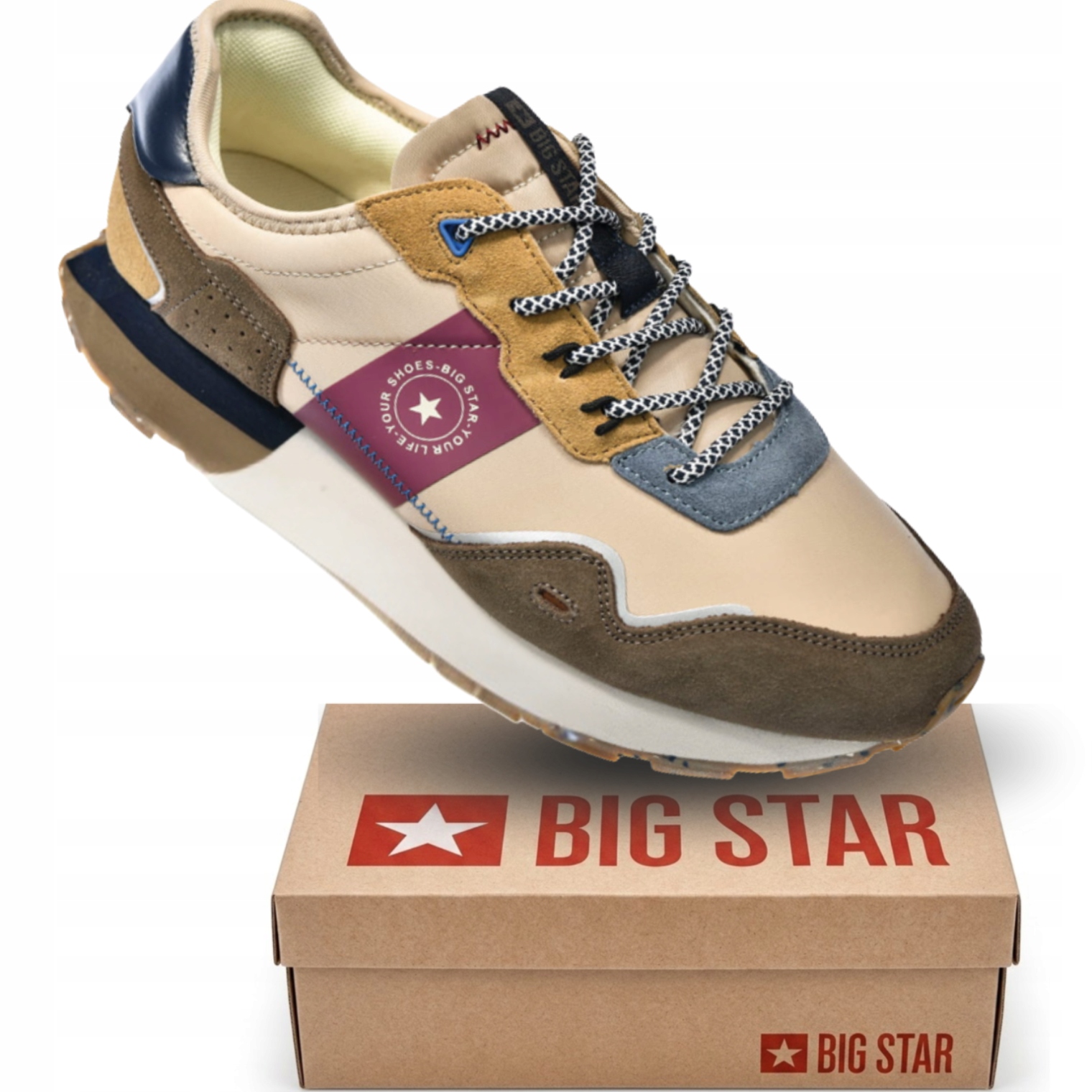 Pánské boty Big Star RR174475 hnědo-béžové semišové sportovní tenisky