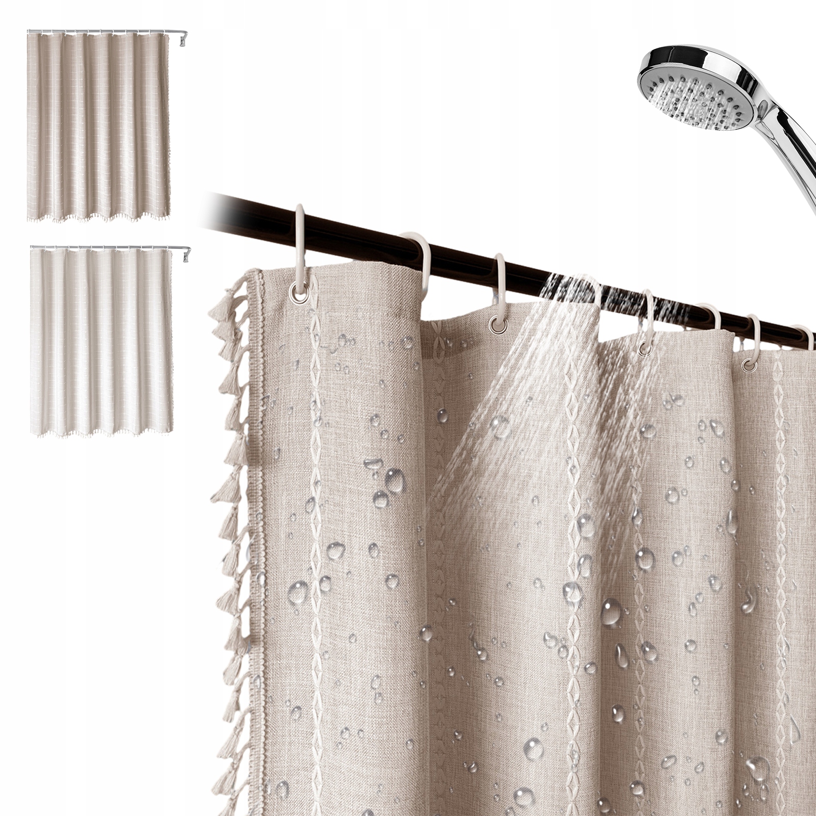 Boho sprchový Curtain 330GSM voděodolný s třásněmi, dekorativní, voděodolný, kávová barva, pro hotely