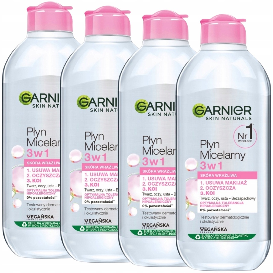 Micelární Voda Garnier Skin Naturals 3V1 Pro Citlivou Pokožku, Láhev 4X400 ML