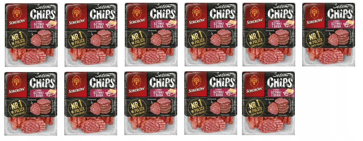 Levně 11 x 60 g Sokołów Salami Chips Šunka a sýr bez lepku Karton