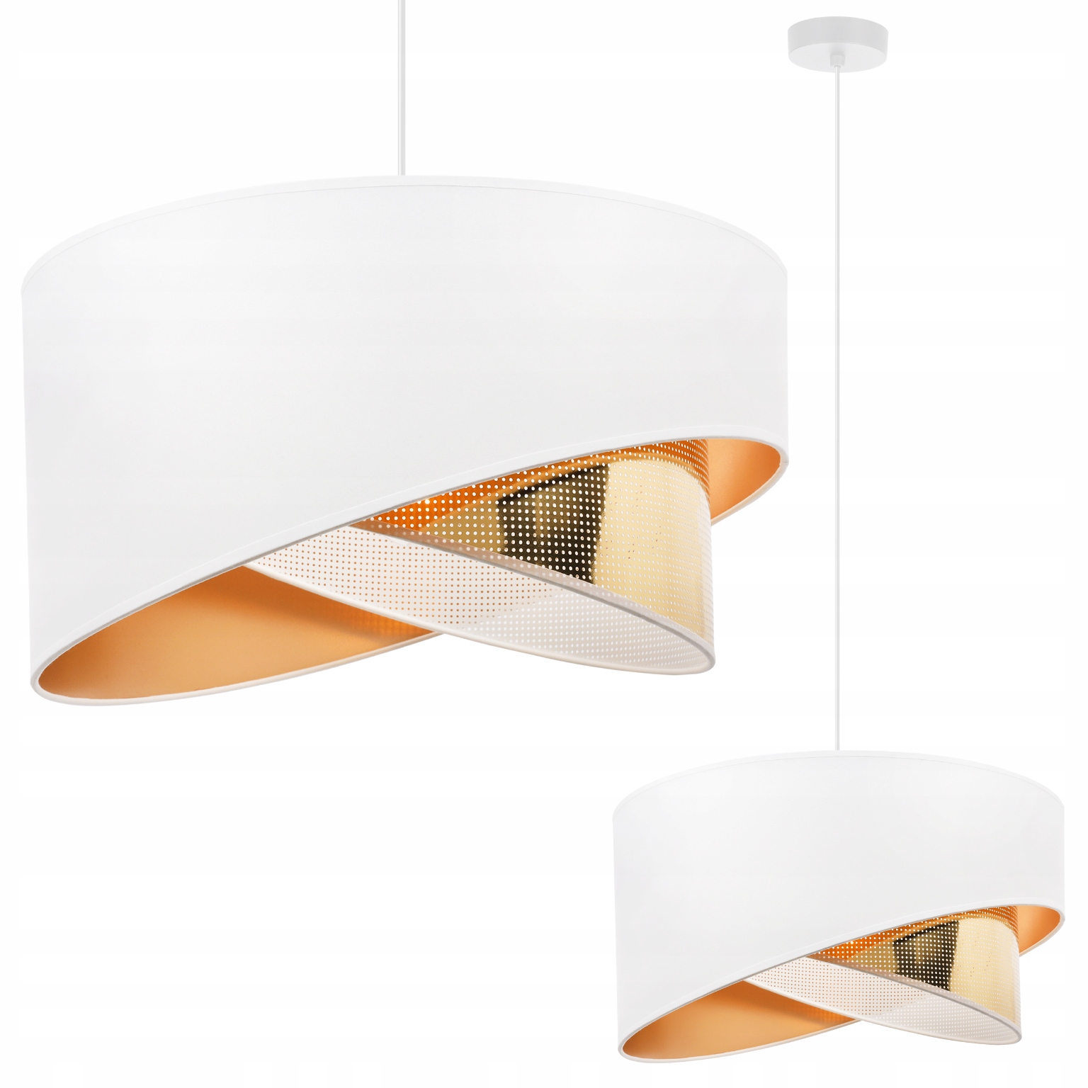 Závěsná Stropní Lampa, Bílý Lustr, Stínidlo Se Zlatým Středem, Síťovina 45 CM