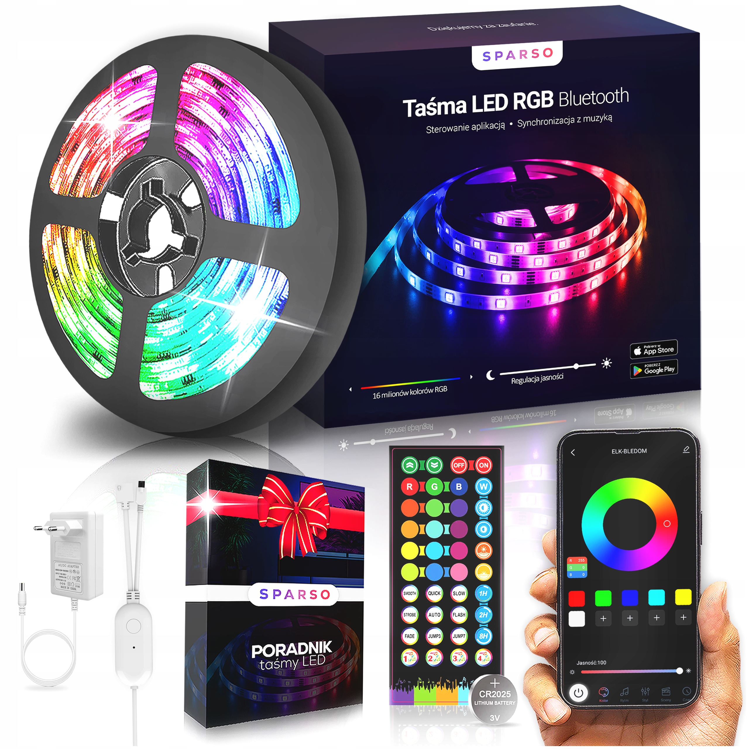Taśma LED 12M RGB 5050 LEDY Pilot APLIKACJA Bluetooth MUZYKA Zestaw 12V SMD