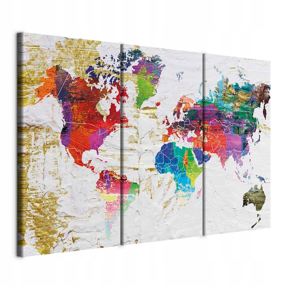 Obraz Na Plátně Triptych Mapa Světa 3DÍLNÝ Moderní Barvy 120x80