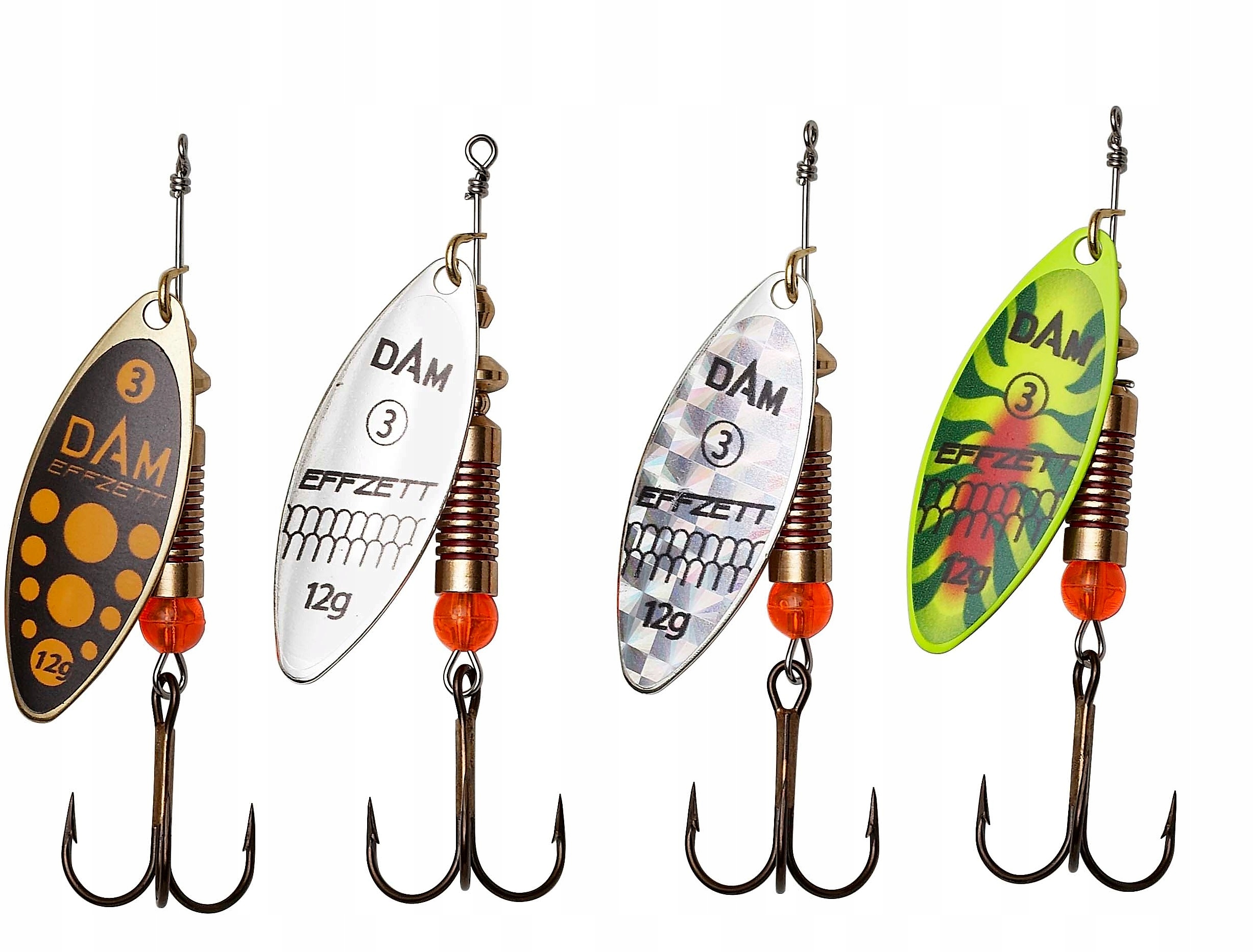 4x Dam Effzett Predator obrotówka spinner Long 3 zestaw 12g