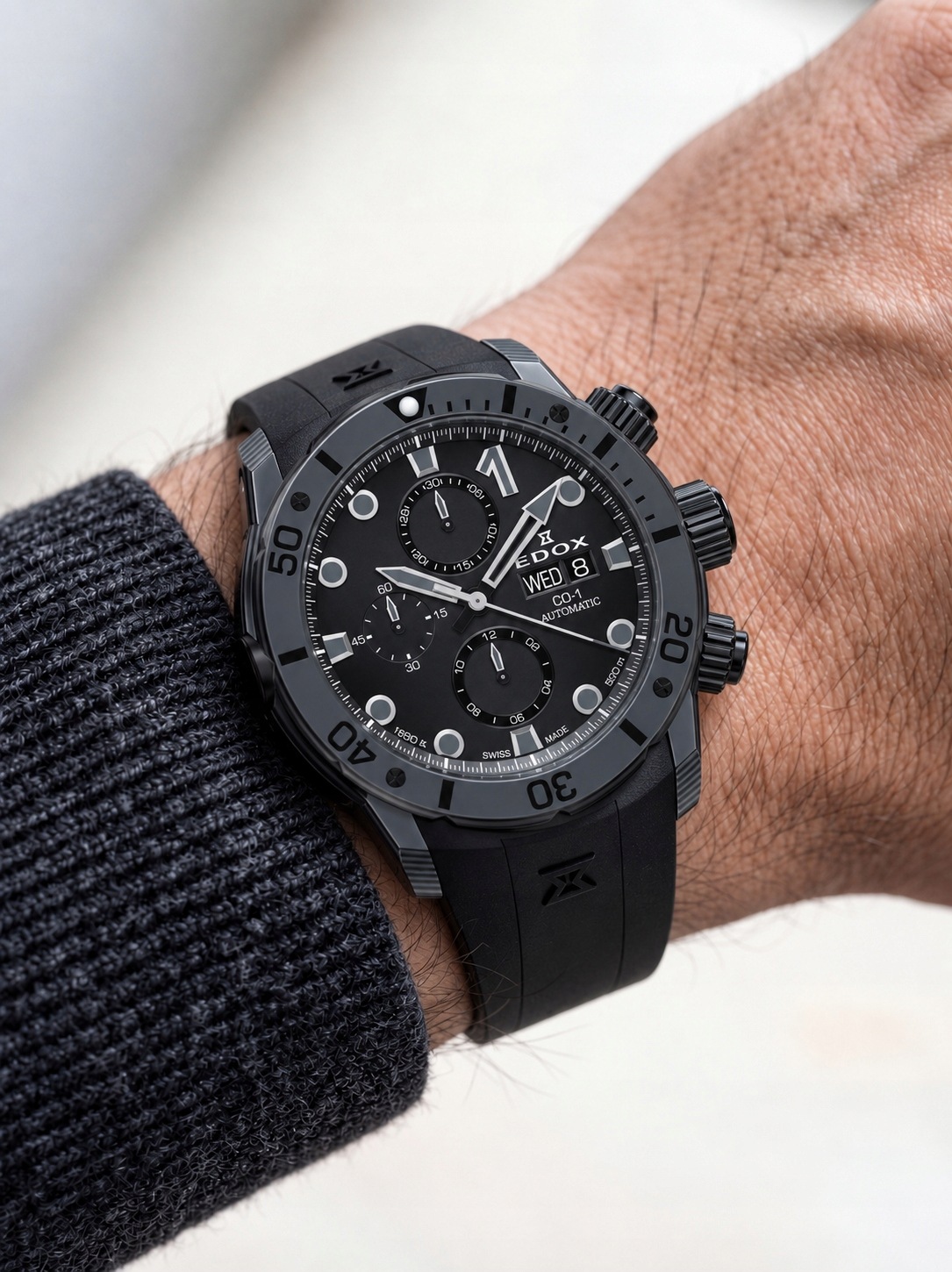 Edox CO-1 Carbon Chronograph Automatic 01125-CLNGN-NING 45mm 50ATM