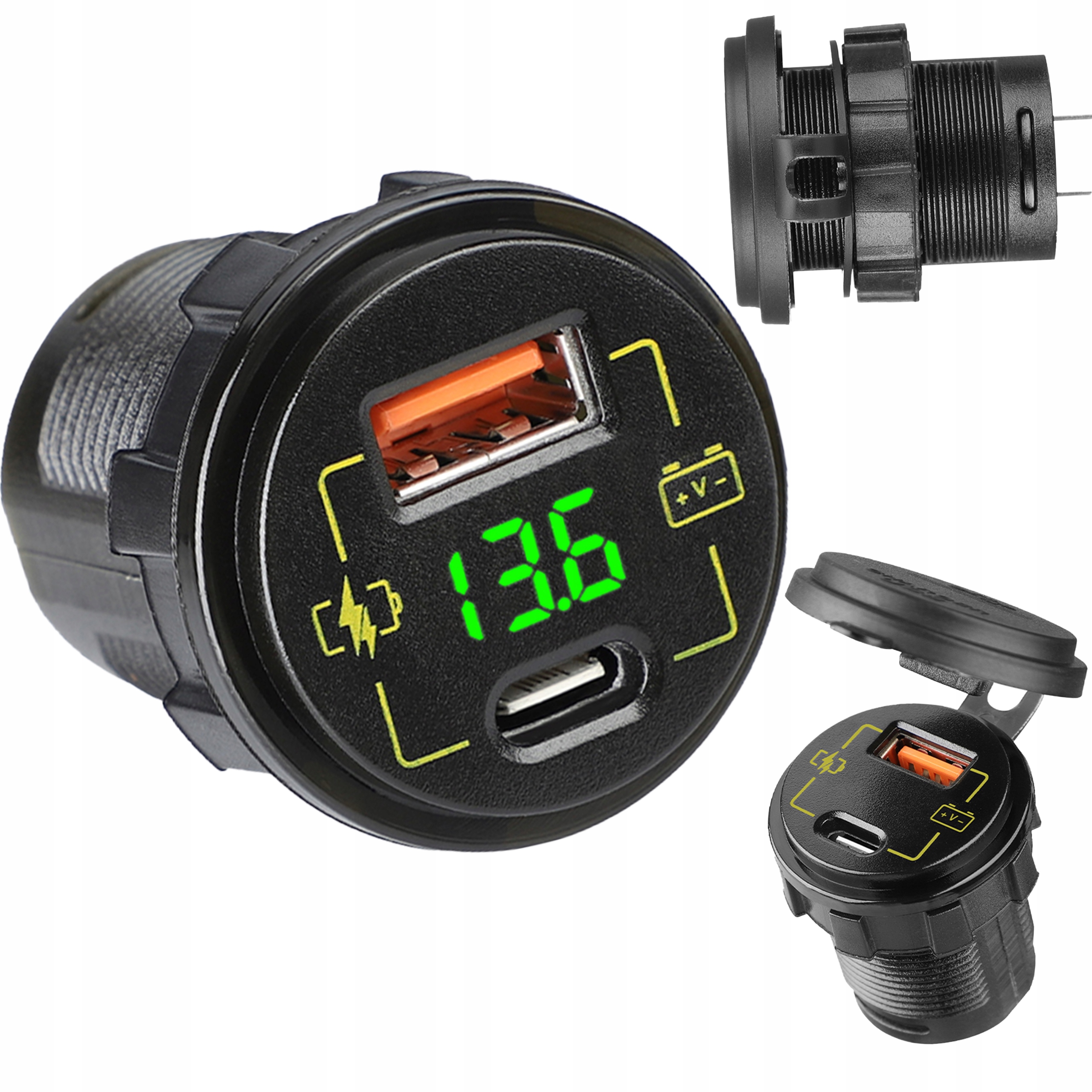 ŁADOWARKA DO SAMOCHODU ŁODZI MOTOCYKLA USB USB-C 3,4A WOLTOMIERZ 12V 24V