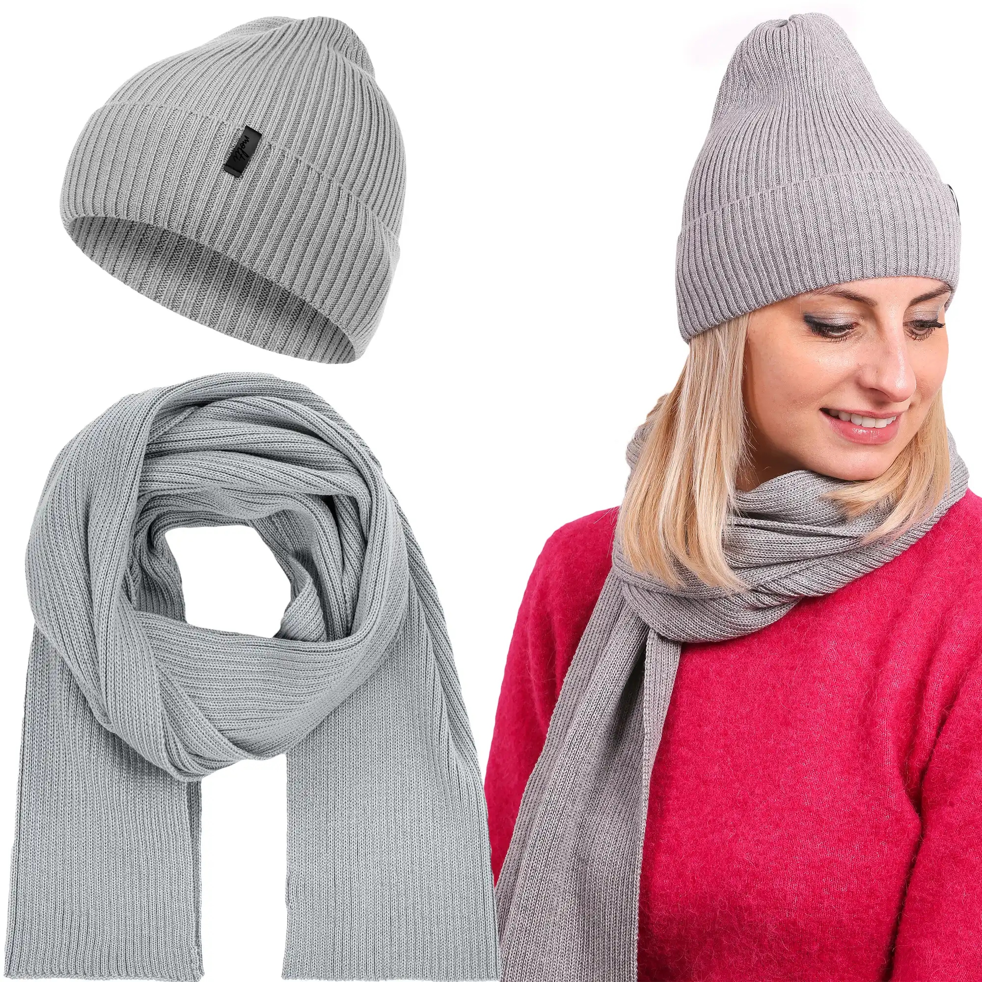 Dámský komplet čepice šála šátek měkký zimní 100% merino Vlna 55-60