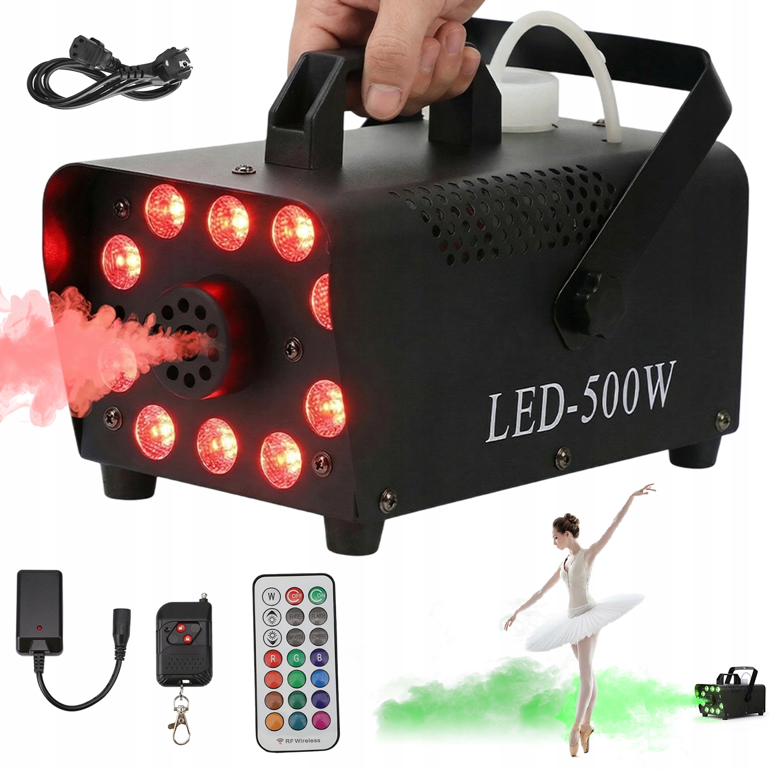 ŚWIATŁO SCENICZNE LED MASZYNA DO MGŁY WYTWORNICA MGŁY ATOMIZER 13 KOLORÓW