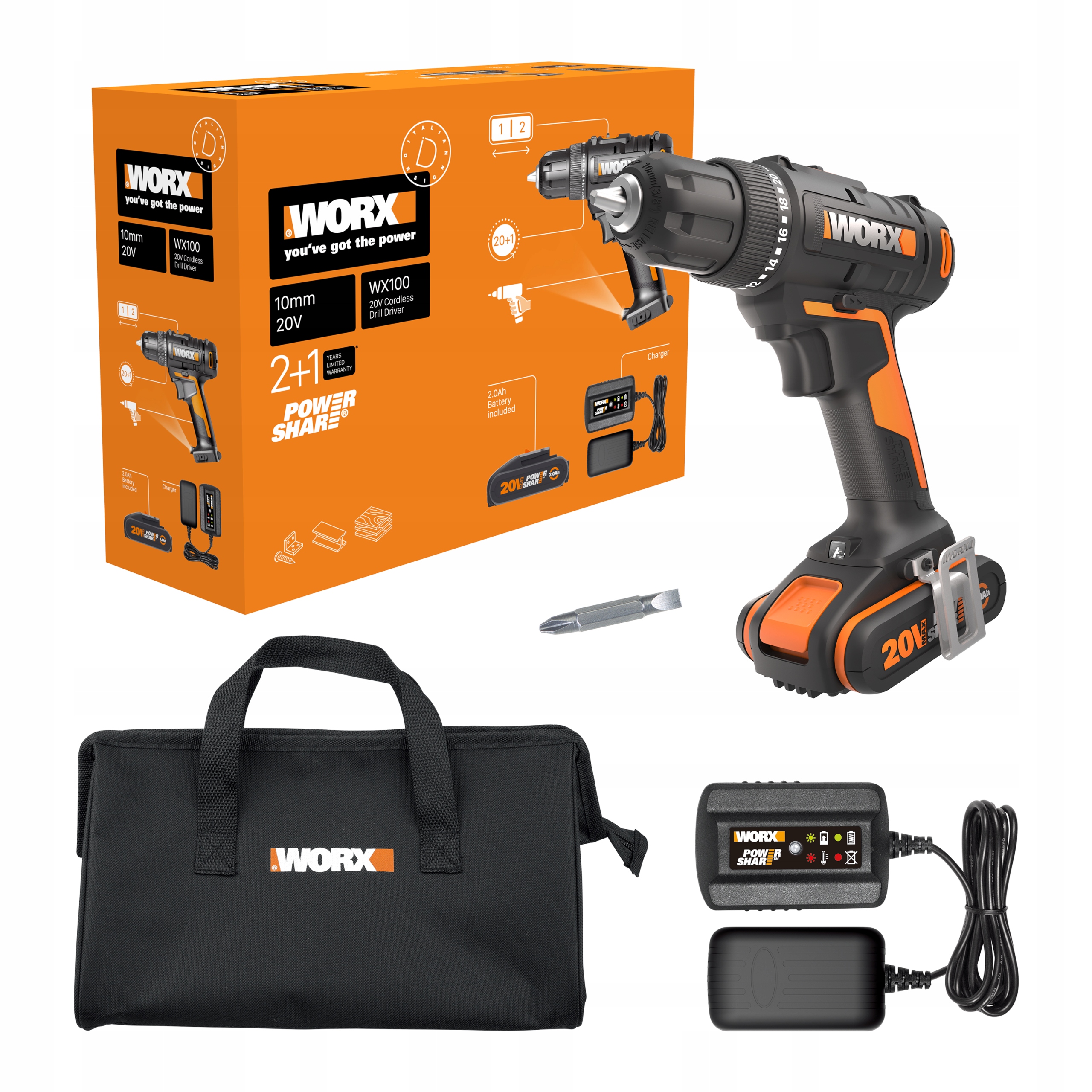

Wkrętarka Worx WX100 30Nm 20V Akumulator 2,0Ah