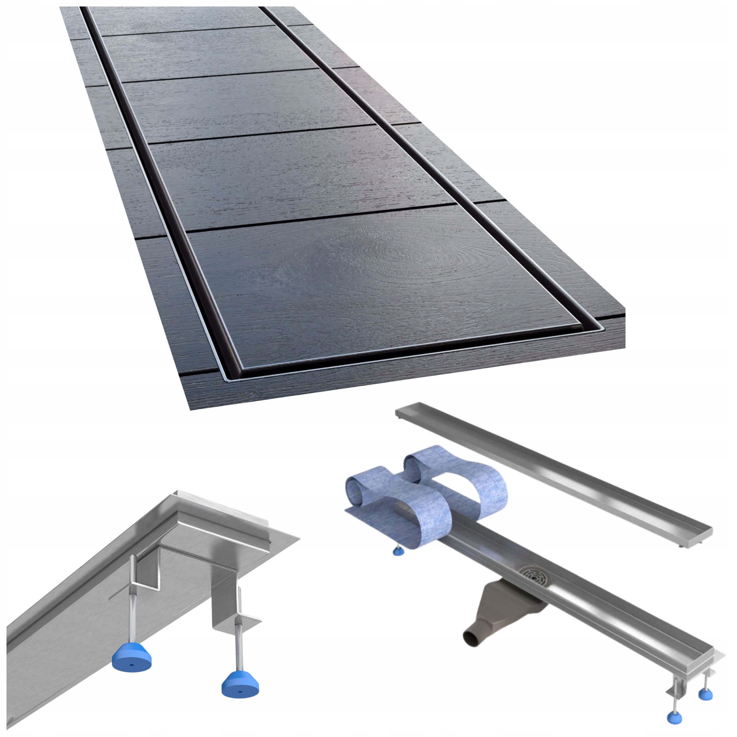 Lineárny odtok 120 cm nízky pod oceľovú dosku kompletná sada Waterway