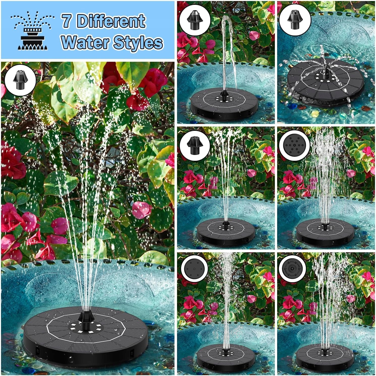 SZMP LED Solarowa Fontanna Ogrodowa 2200mAh Pompa Do Oczka Wodnego — miniatura 10