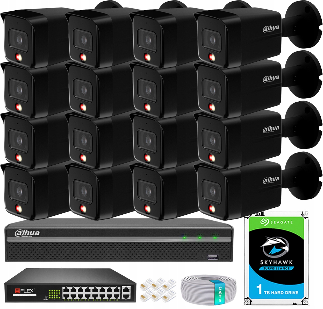 8Mpx monitorovací sada Dahua 16 kamer IPC-HFW1839TC-BLACK Smart Dual Light