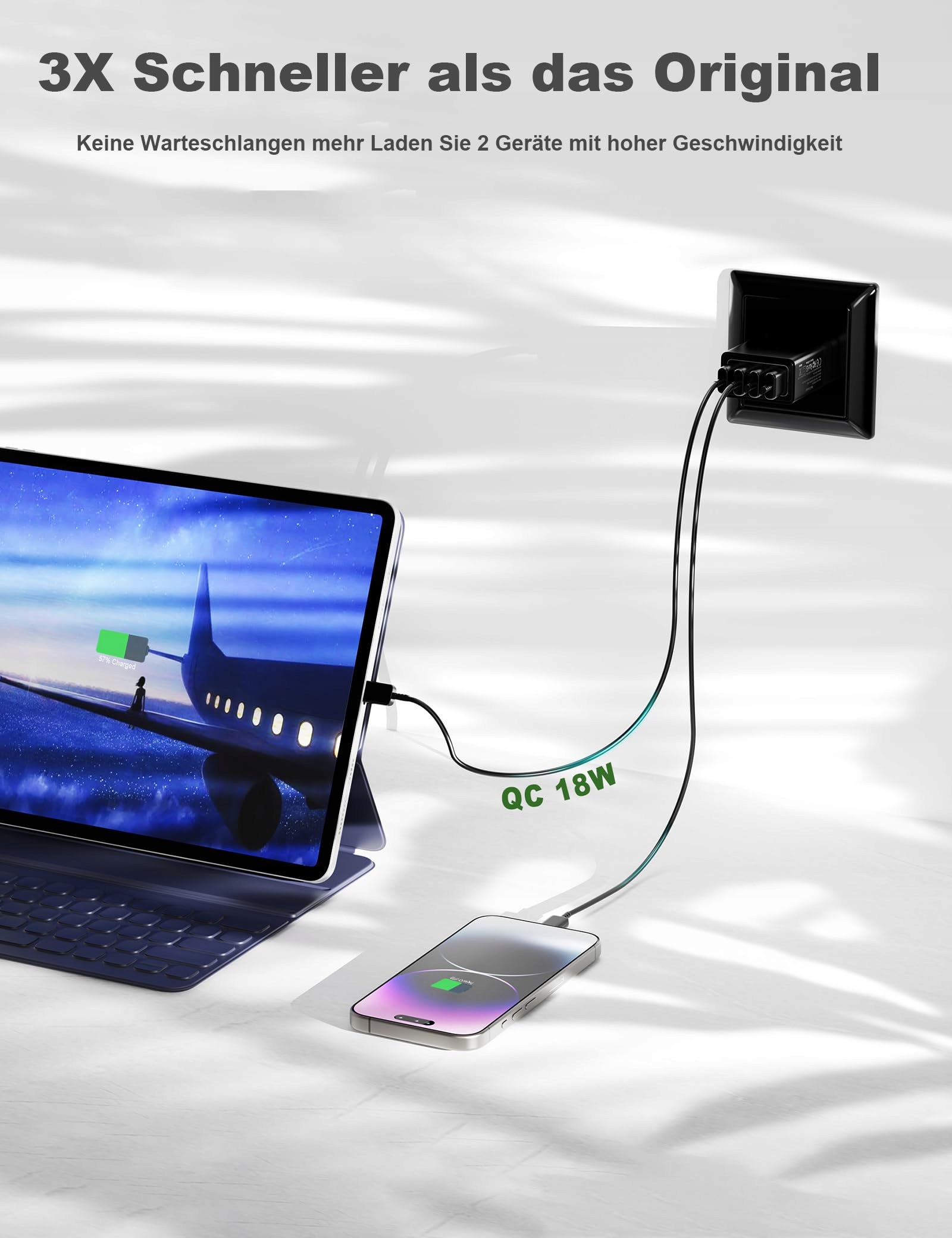 KAYSHOW Ładowarka USB 33W 4 Porty Szybkie Ładowanie iPhone Android — miniatura 3