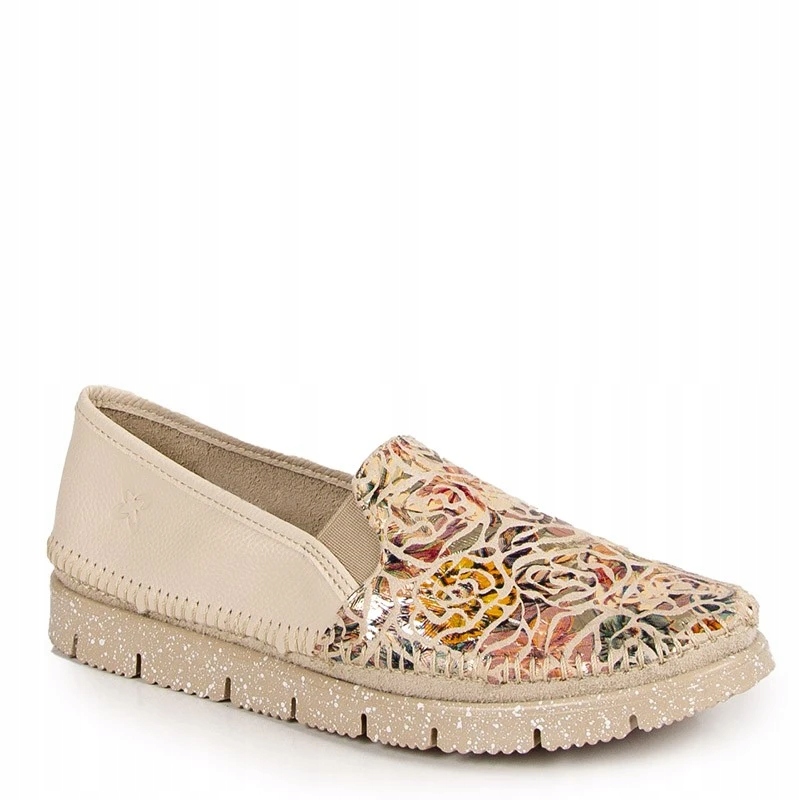Maciejka 03512-67/00-0 Béžové Kožené Mokasíny Se Vzory 40