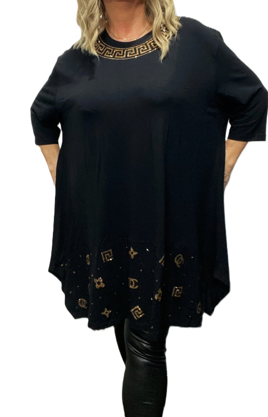 šaty tunika se zlatými zirkony viskóza zlato oversize 6XL 54 56 58