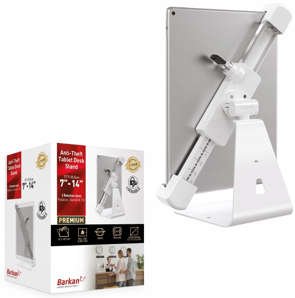 Podstawa Uchwyt do Tabletu 7-14" z Zamkiem Obrotowy Biurkowy Barkan
