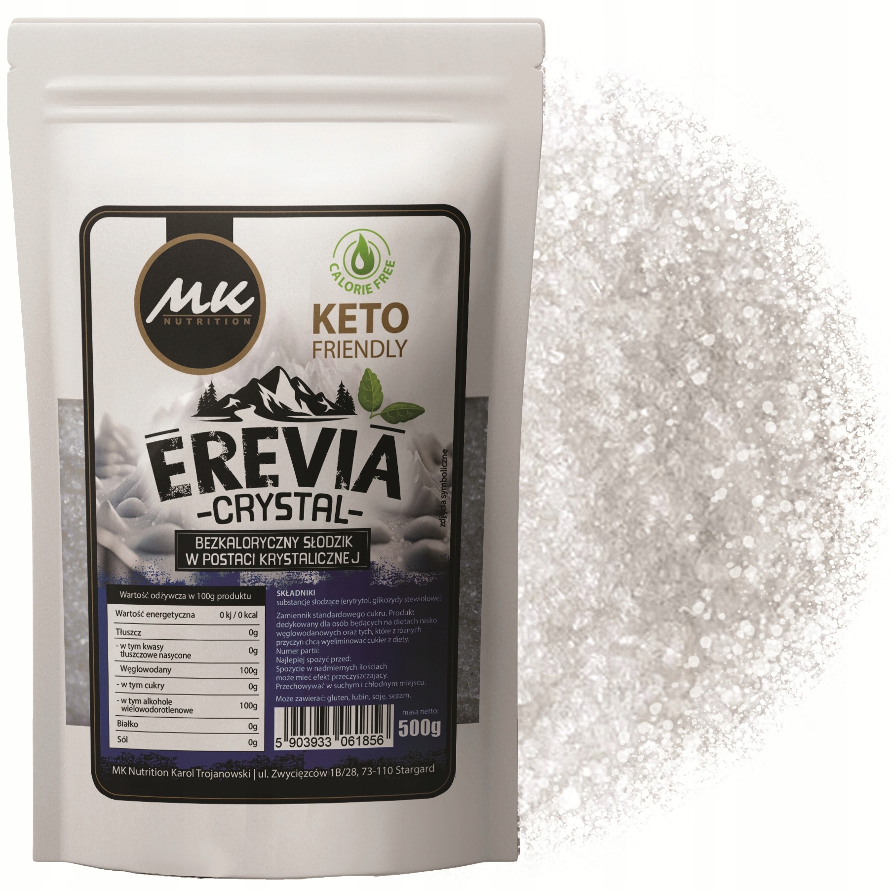 Erevia Crystal KETO SŁODZIK Erytrytol ze Stewią 500g zamiast białego cukru