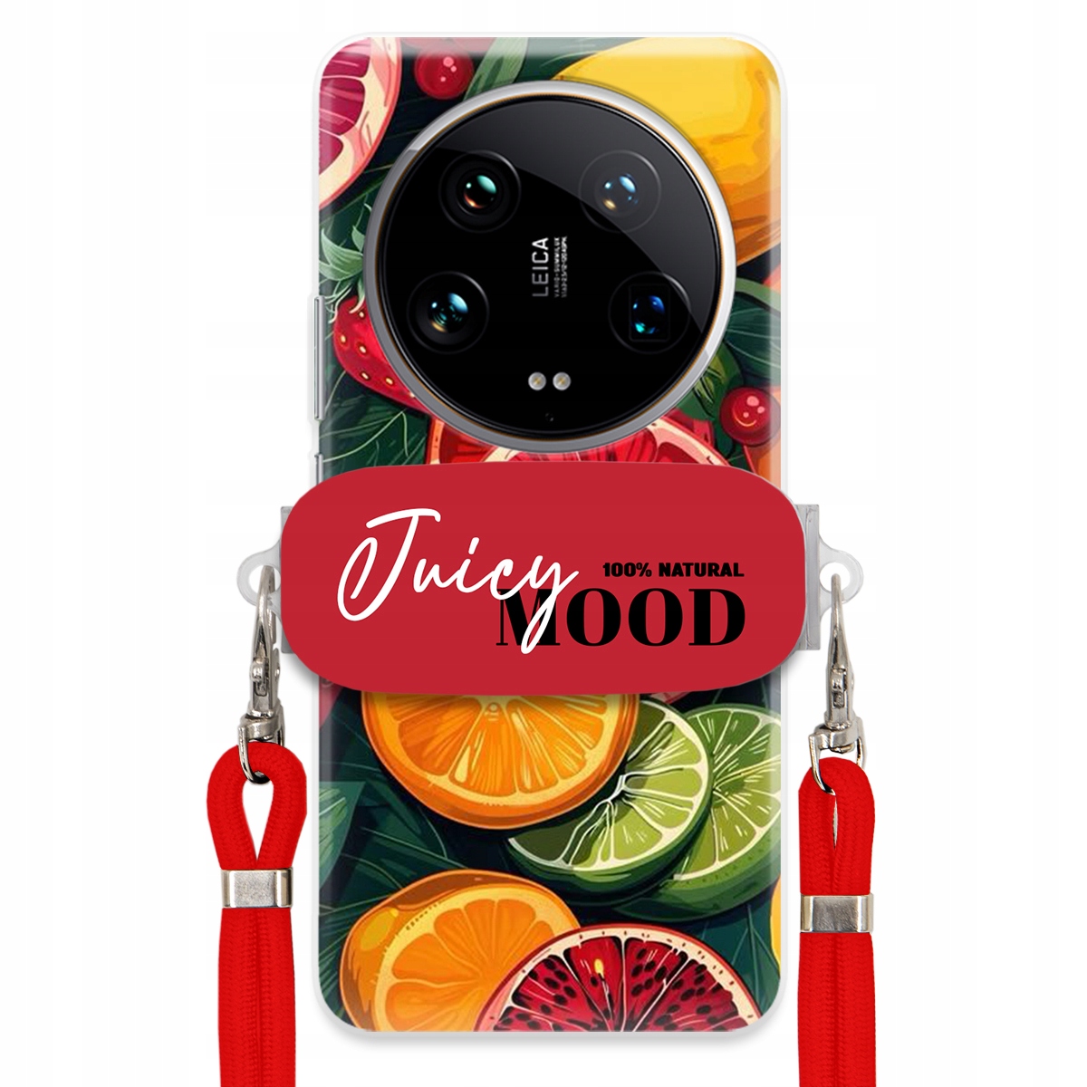 Pouzdro pro Xiaomi 14 Ultra Červené vodítko Crossbody+ Držák Juice Mood Ovoce