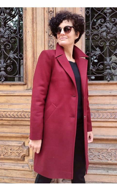 

Prosty Elegancki Płaszcz Z Wełną Bordowy r. 50
