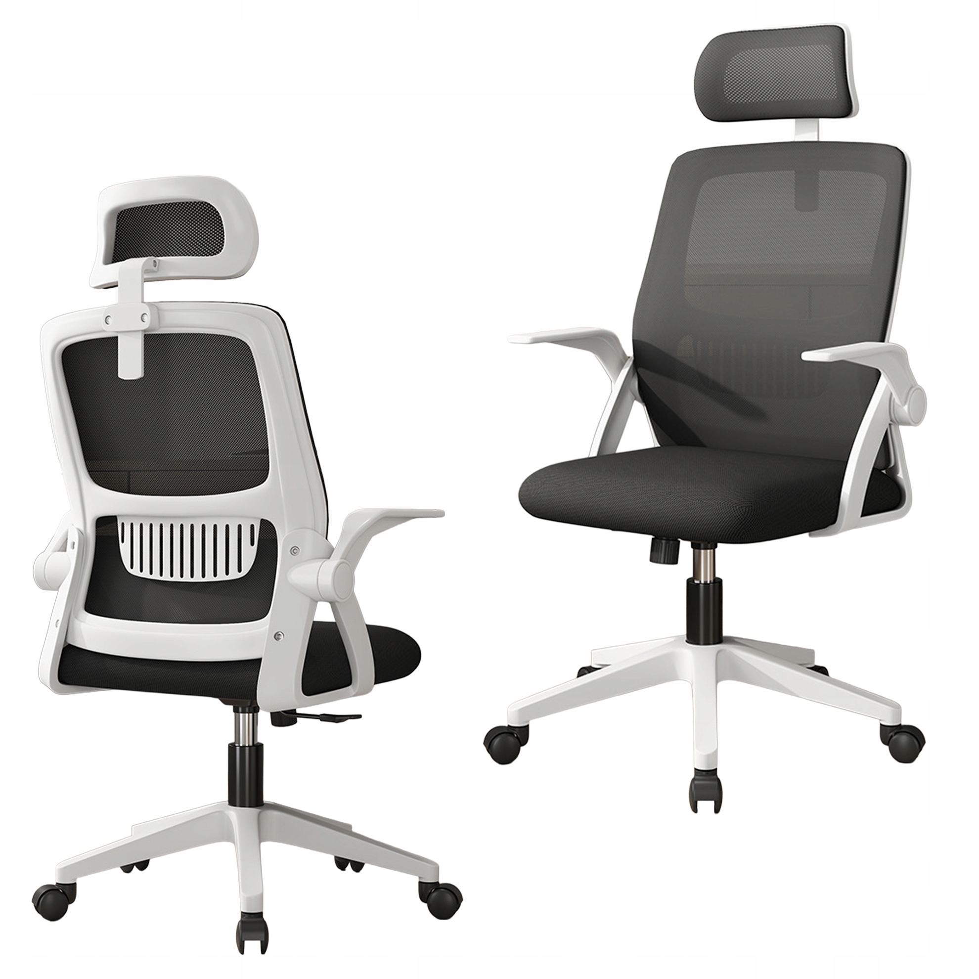 Sieťované Kancelárske Kreslo S Opierkou Hlavy A Bedrovou Opierkou, Bielo-čierne