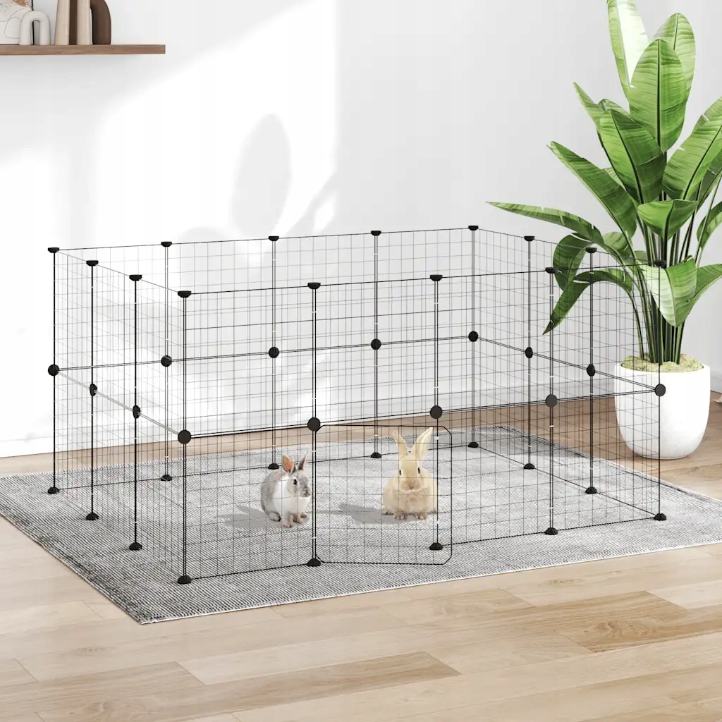 Levně 28panelová ohrádka pro zvířata s dvířky černá 35 x 35 cm ocel Černý 3114038