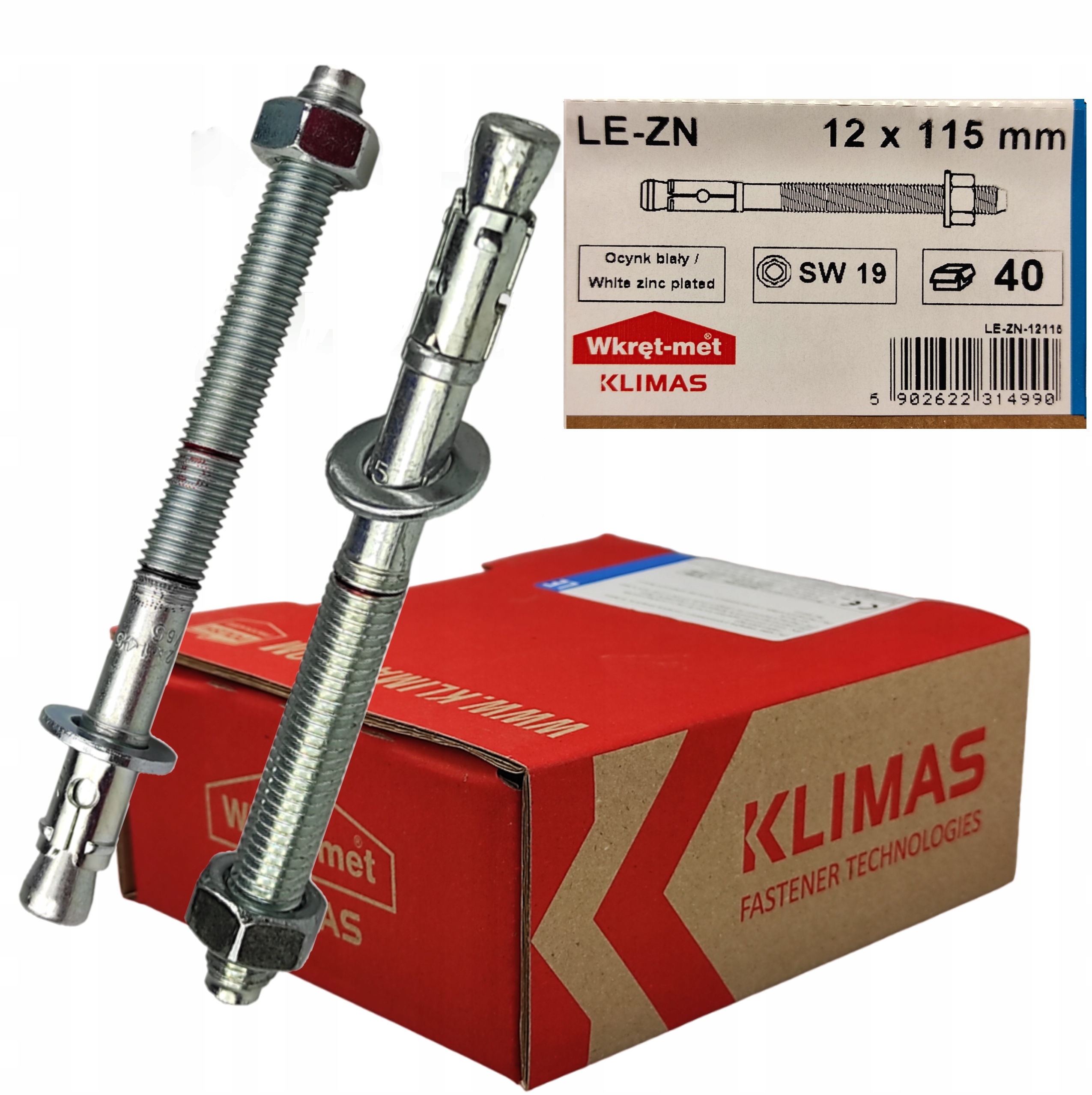 Mechanické kotvy do betonu Le-zn 12x115 mm Wkręt-met 40ks