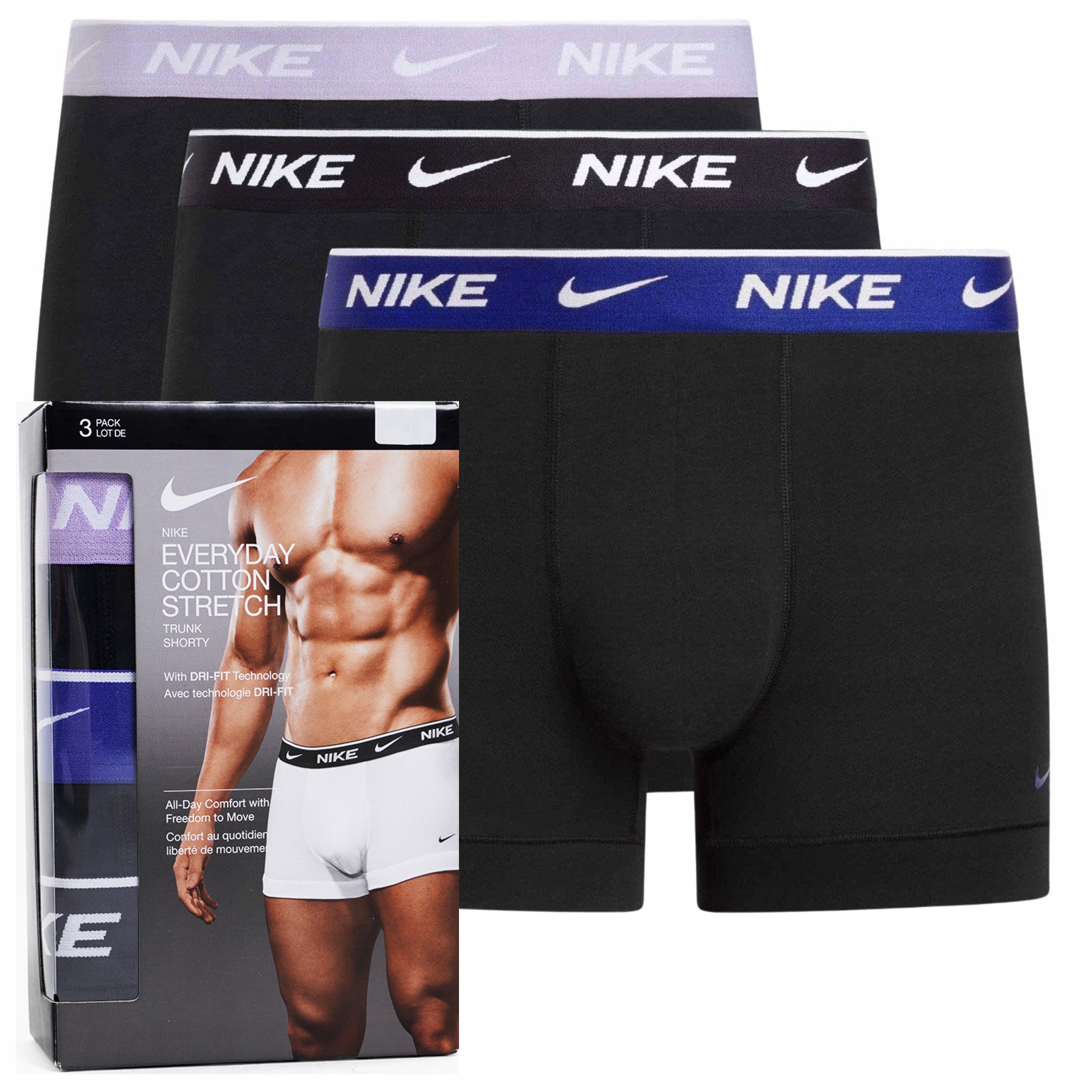 3x pánské boxerky Nike Prodyšné Černé Bavlněné pohodlné Dri-Fit 3 Pak