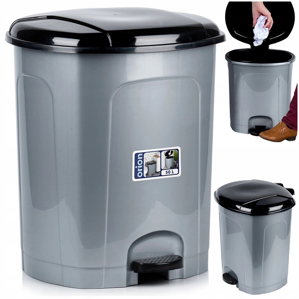 Levně Odpadkový koš s pedálem, plastový, šedý Orion 50 l